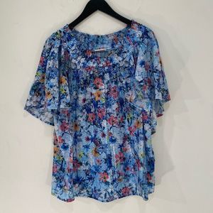T Tahari Blue Sheer Blouse Top, Size- L